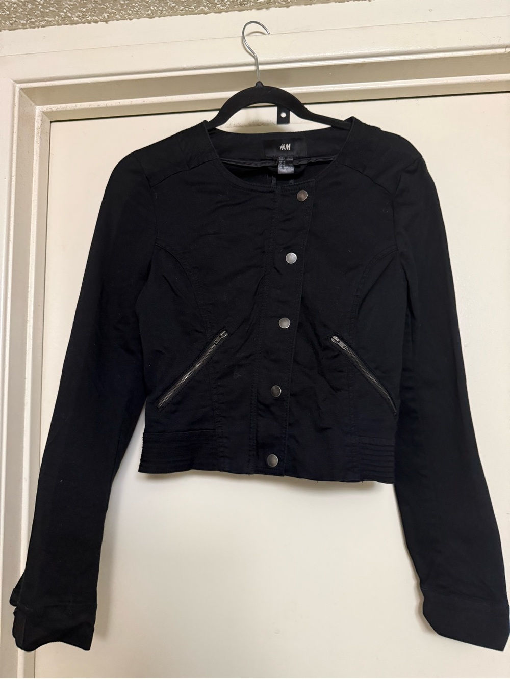 H&M Woman Black Bomber-Style Zip Jacket